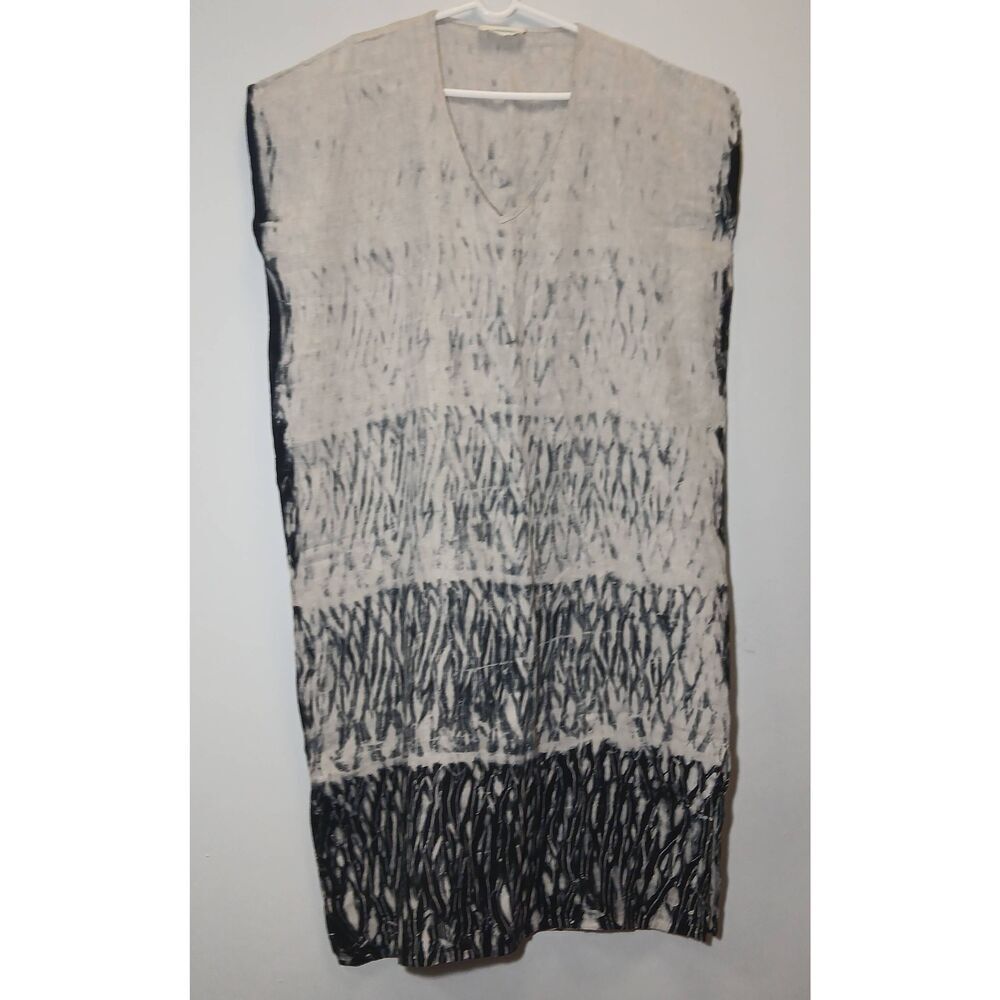 Launderette womens xl long dress maxi kaftan 100% linen art wear beige black